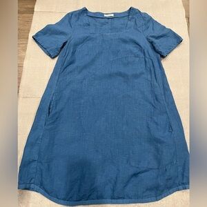 [S]Banana Blue Australia Midi Linen Swing Dress Pockets Lagenlook